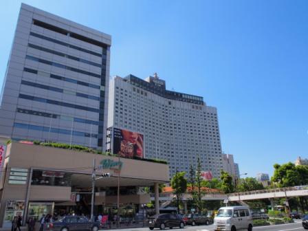 Streets and hotels in front of Shinagawa Station, Tokyo, Japan.